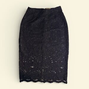 H&M Gold Label Black Floral Lace Pencil Skirt | Size 4 | Zip Back | Knee Length